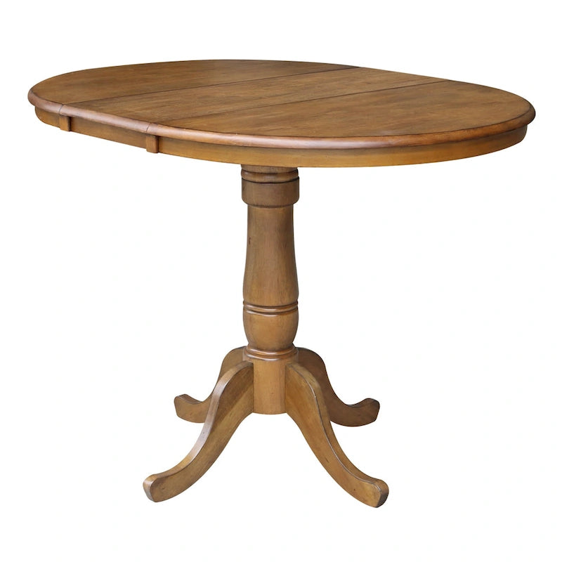 36" Round Pedestal Dining Table with 12" Leaf in Pecan
