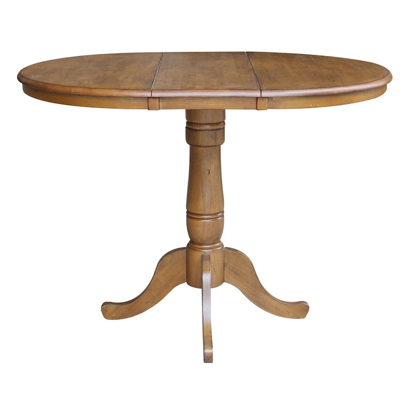 36" Round Pedestal Dining Table with 12" Leaf in Pecan