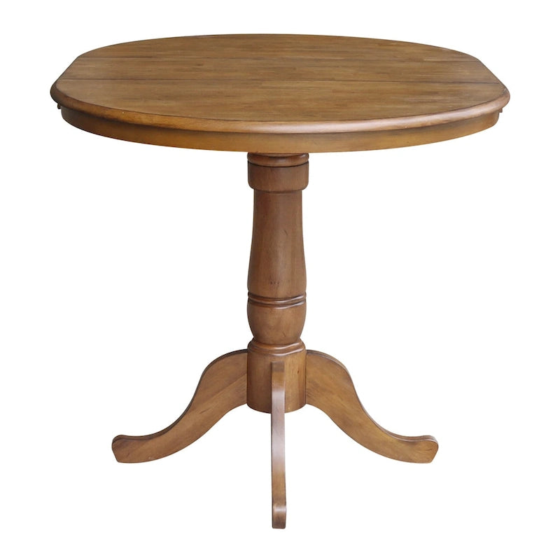 36" Round Pedestal Dining Table with 12" Leaf in Pecan