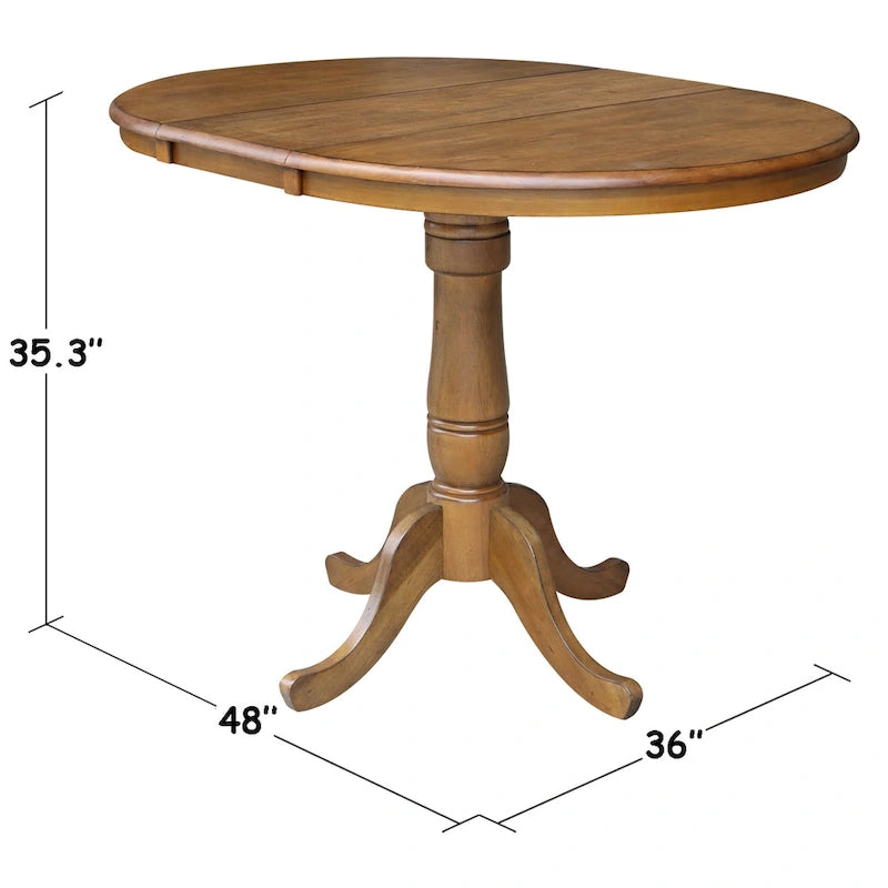 36" Round Pedestal Dining Table with 12" Leaf in Pecan