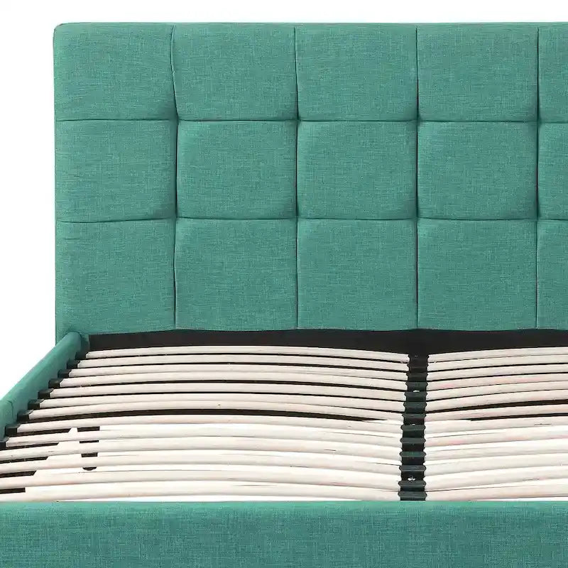 Upholstered Square Stitched Platform Bed with Wooden Slats