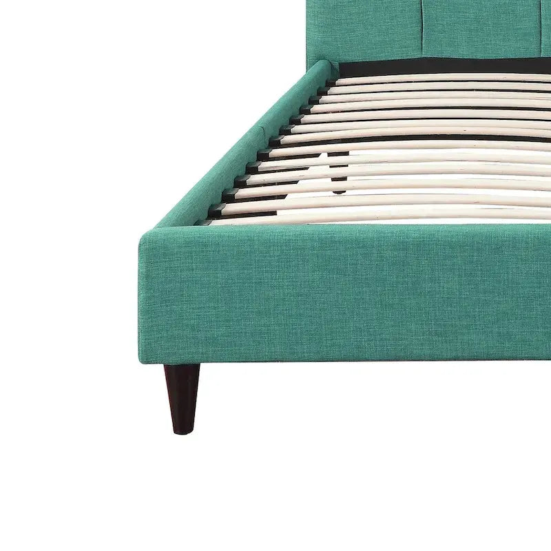 Upholstered Square Stitched Platform Bed with Wooden Slats