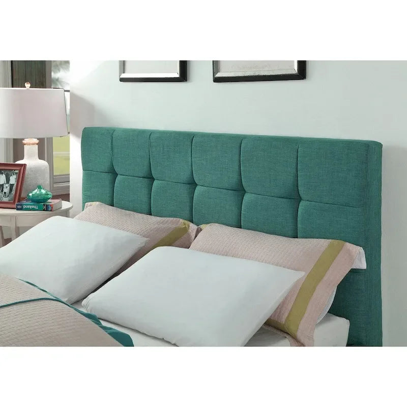 Upholstered Square Stitched Platform Bed with Wooden Slats