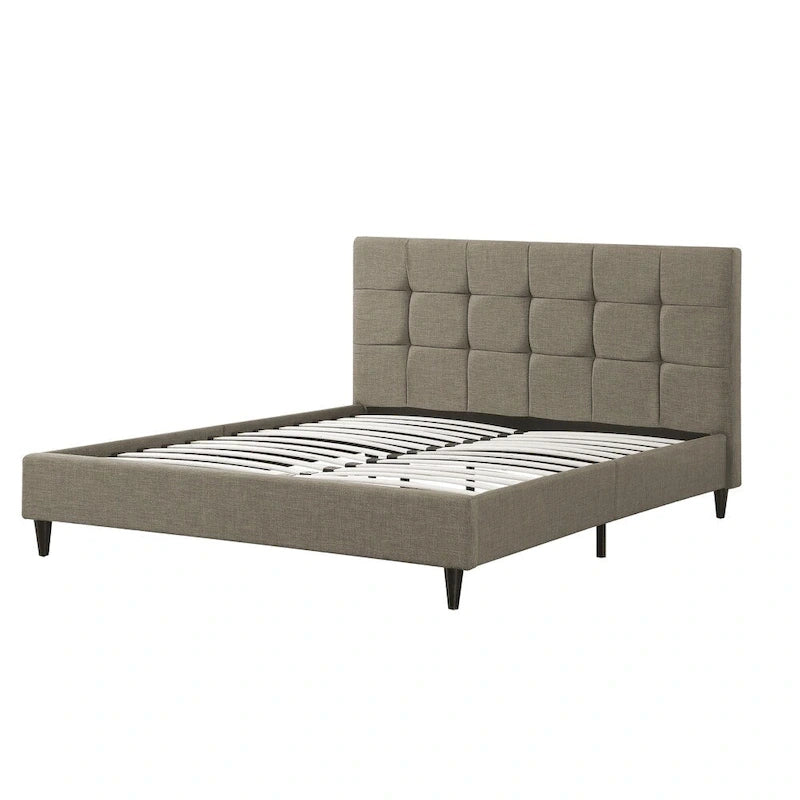 Upholstered Square Stitched Platform Bed with Wooden Slats