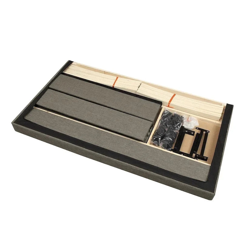 Upholstered Square Stitched Platform Bed with Wooden Slats