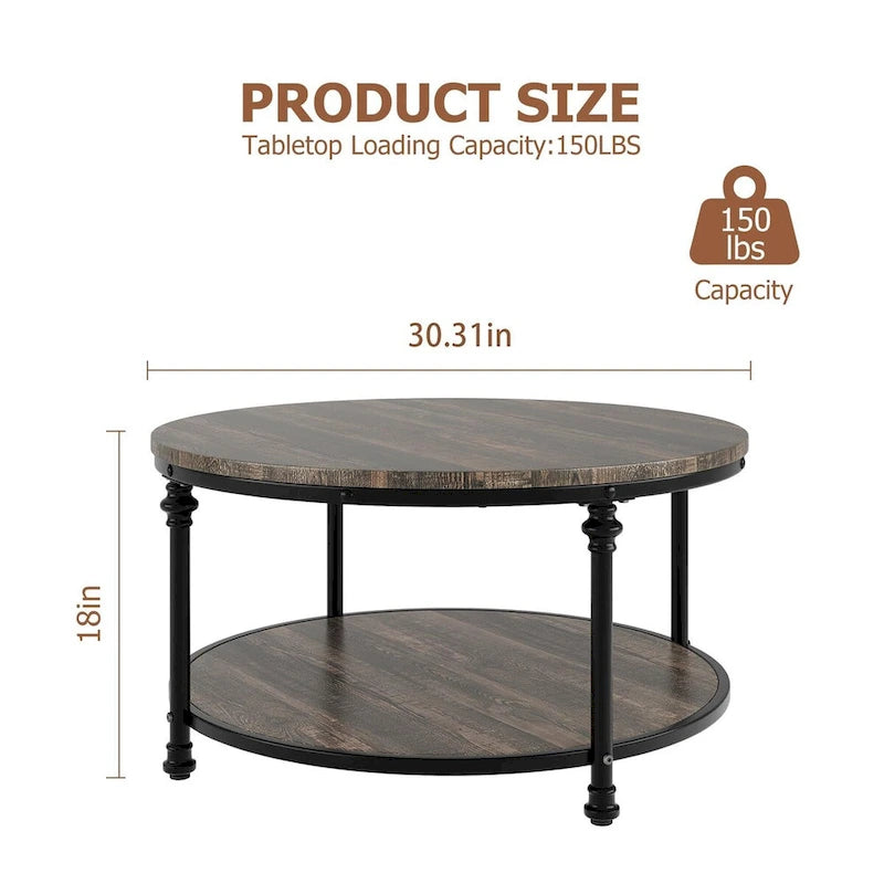 Round Coffee Table with 2-Tier Shelf, 30.31"