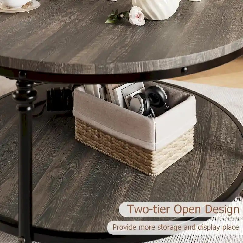 Round Coffee Table with 2-Tier Shelf, 30.31"