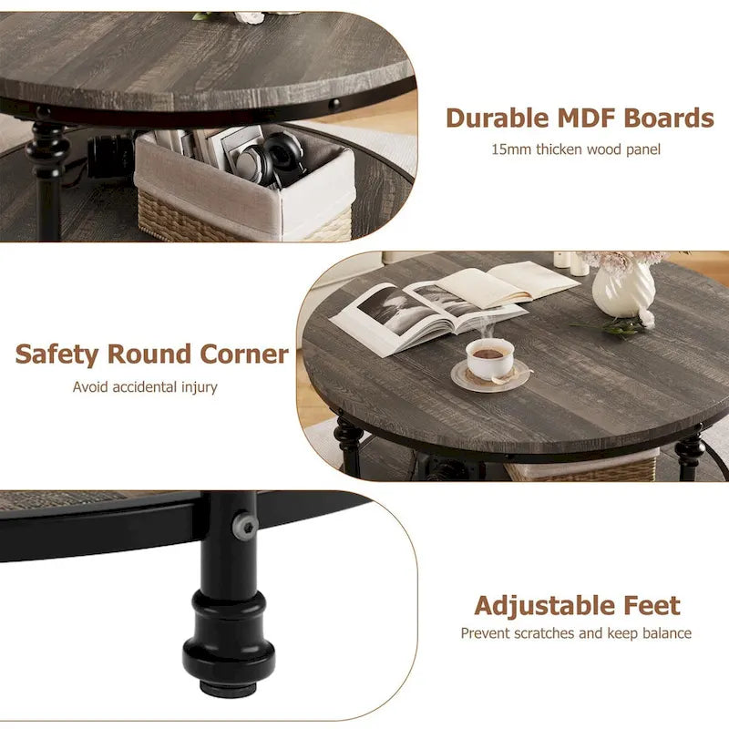 Round Coffee Table with 2-Tier Shelf, 30.31"