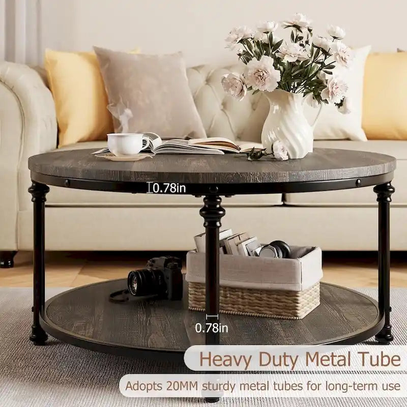 Round Coffee Table with 2-Tier Shelf, 30.31"