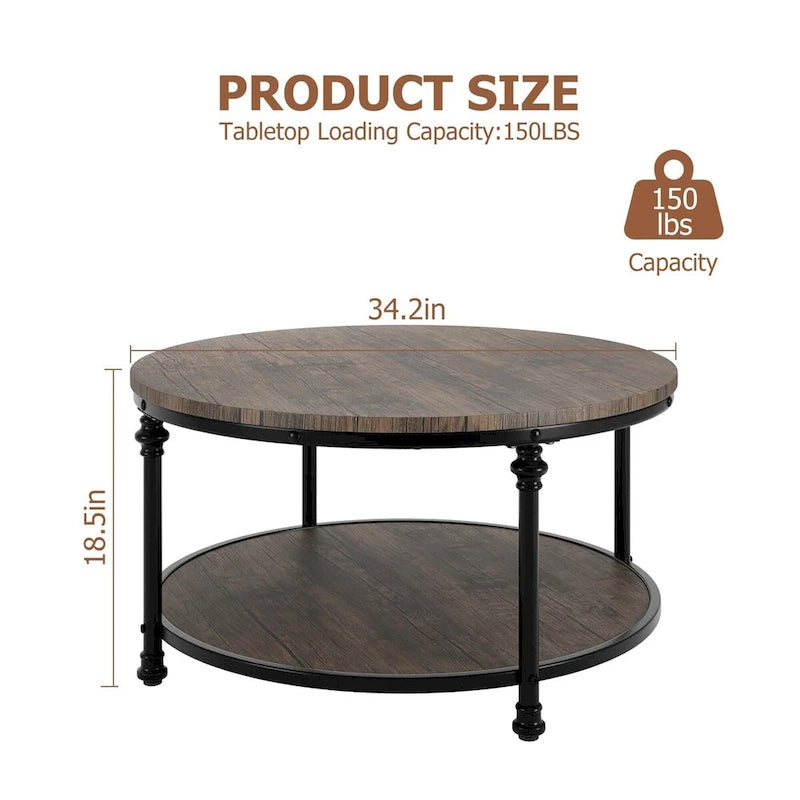 Round Coffee Table with 2-Tier Shelf, 30.31"