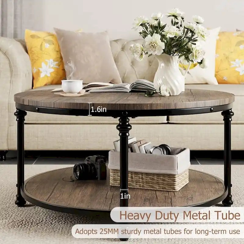 Round Coffee Table with 2-Tier Shelf, 30.31"