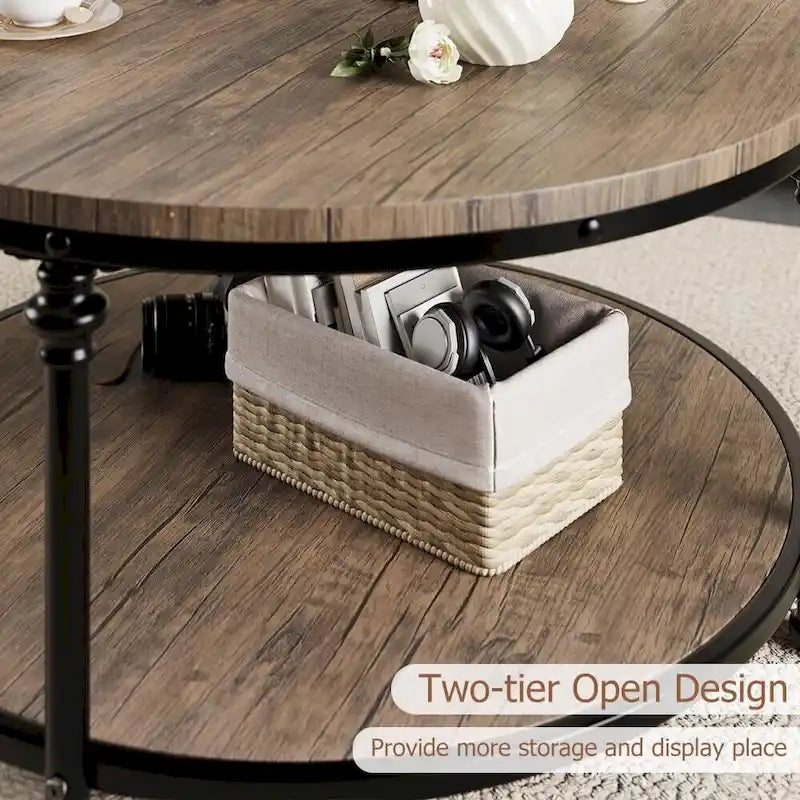 Round Coffee Table with 2-Tier Shelf, 30.31"