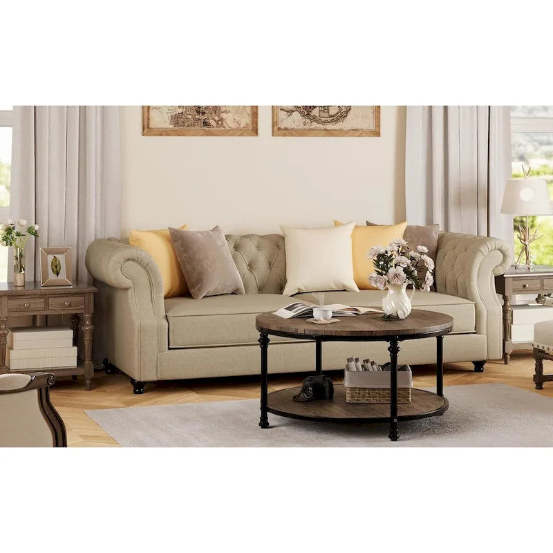 Round Coffee Table with 2-Tier Shelf, 30.31"
