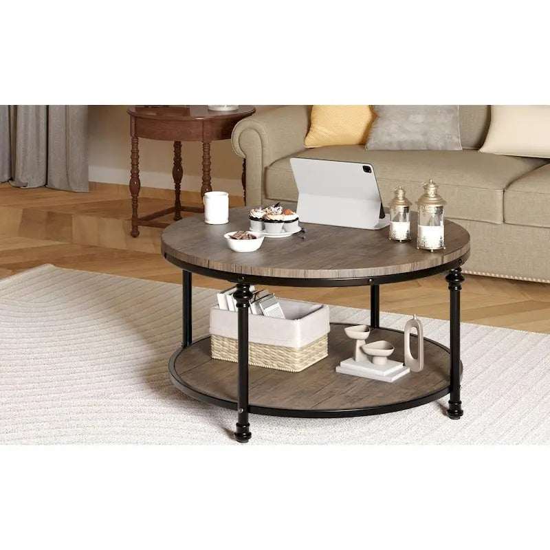 Round Coffee Table with 2-Tier Shelf, 30.31"