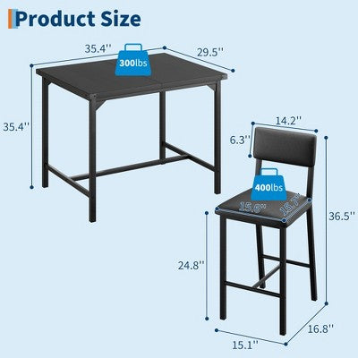 Garvee 3-Piece Dining Table Set W/Footrest & 2 Upholstered Chairs, High Table and Chairs Set with Corner Protector, for Pub, Dining