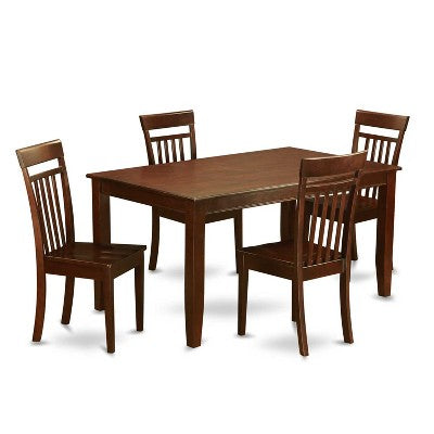 HomeStock 5-Piece Rectangle Mahogany Finish Solid Wood Top Dining Table with 4-Chairs