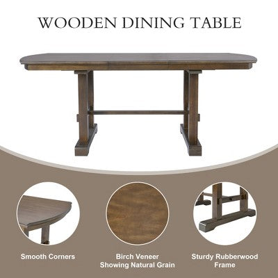 Farmhouse Extendable Dining Table Set for 6, 7 Pieces Wood Expanding Kitchen Table Set with 6 Upholstered Chairs