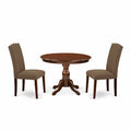 3-Piece Mahogany Finish Solid Wood Top - Button Tufted Upholstered Dining Room Set - Seats 4