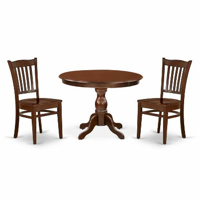 3-Piece Mahogany Finish Solid Wood Top - Dining Room Set - Seats 4