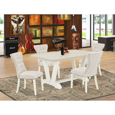 HomeStock 5-Piece Rectangle Natural Oak Finish Solid Wood Top Dining Table with 4 Parson Chair
