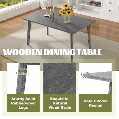 6 Piece Wood Dining Room Table Set, Dining Room Rectangular Table with 4 Upholstered Chairs and Bench