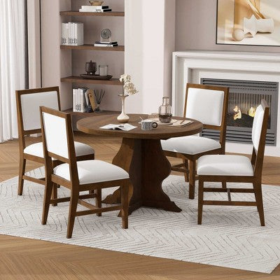GDFStudio Mandy Farmhouse 5-Piece Extendable Dining Table Set with Upholstered Chairs