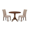 HomeStock 3-Piece Round Mahogany Finish Solid Wood Top Dining Table with 2 Parson Chairs with Drop Leaf