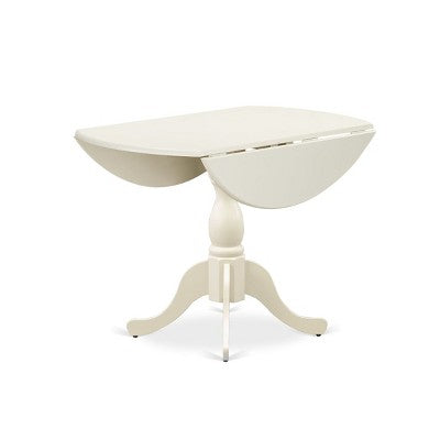 HomeStock Belmont 3 Piece Dining Room Set 1 Drop Leaves Wood Table and 2 Light Beige Linen Fabric Dinning Chairs with High Back - Linen White Finish