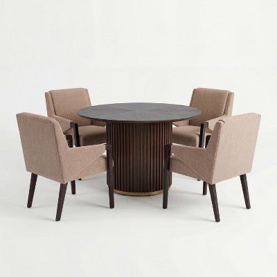 Christopher Knight Home Arvind Modern 5 Piece Rubberwood Linen Upholstered Dining Set with Round Table