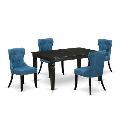 HomeStock 5-Piece Black Finish Solid Wood Top Dining table with 4 Chairs