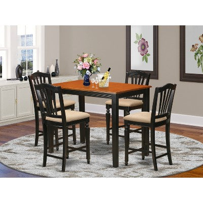 HomeStock 5-Pc Black Finish Solid Wood Top - Dining Room Set - Seats 4