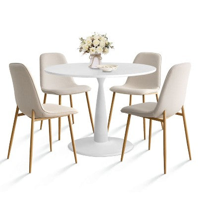 5-Piece Small Dining Table Set for 4, Round Dining Room Set With 4 Upholstered Chairs Oak Legs for Apartment, Indoor Furniture - Panipeachy