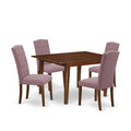 HomeStock 5-Pc Mahogany Finish Solid Wood Top - Rectangular Dining Room Set with Butterfly Leaf - Seats 4