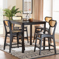 Baxton Studio Hesper Mid-Century Modern Wood and Rattan 5-Piece Pub Set