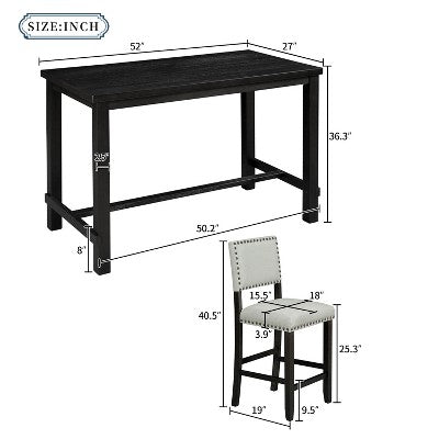 GDFStudio Mark 5 Piece Counter Height Dining Set with Elegant Table and Upholstered Chairs