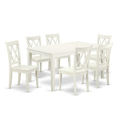 Mid-Century Dining Set - 7Pc Rectangular Table & 6 Chairs - White Finish