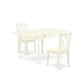 HomeStock 3-Piece Linen White Finish Solid Wood Top with Dropleaf Dining Table Set