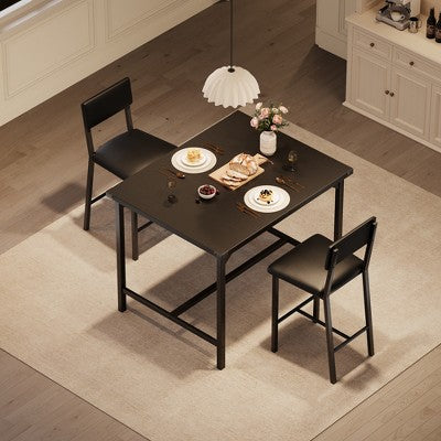 Garvee 3-Piece Dining Table Set W/Footrest & 2 Upholstered Chairs, High Table and Chairs Set with Corner Protector, for Pub, Dining