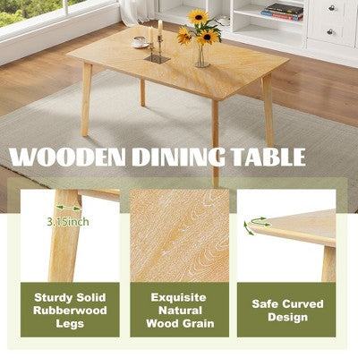 6 Piece Wood Dining Room Table Set, Dining Room Rectangular Table with 4 Upholstered Chairs and Bench