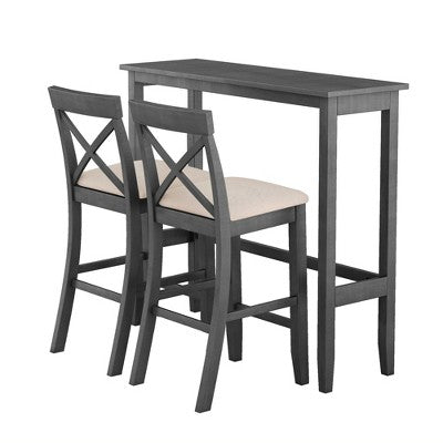 3-Piece Farmhouse Bar Height Dining Table Set Kitchen Breakfast Nook Counter Height Dining Set Small Dinette with 2 Cushioned Chairs-HABITRIO