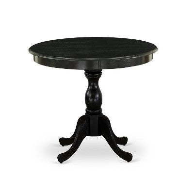 HomeStock Belmont 3 Piece Dinette Sets Contains 1 Wooden Dining Table and 2 Black Linen Fabric Dinning Chairs , High Back ? Wire Brushed Black Finish