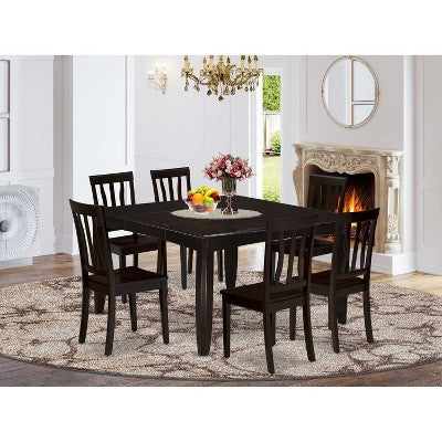 HomeStock 7-Piece Square Cappuccino Finish Solid Wood Top Dining Table with 6-Chairs