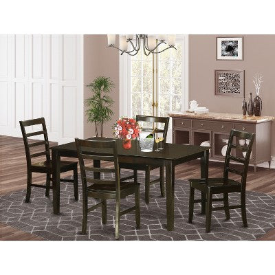 HomeStock 5-Piece Rectangle Cappuccino Finish Solid Wood Top Dining Table with 4-Chairs