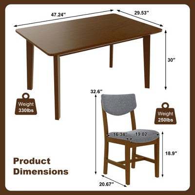 5-Piece Rustic Dining Set with Wood Table and 4 Upholstered Chairs in Espresso