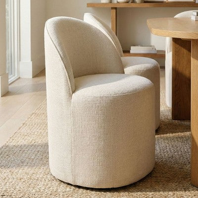 Dining Table Set for 6, Oval 79 Table and Chenille Fabric Armless Barrel Chairs with Casters, Perfect for Kitchens-Panipeachy