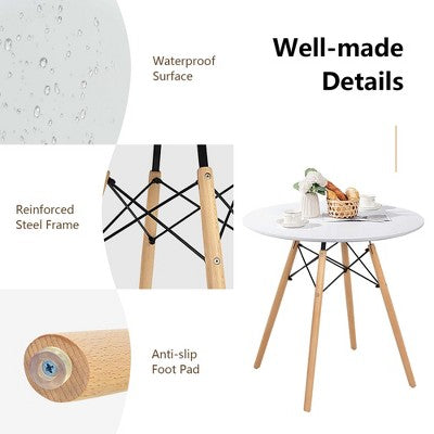 Costway 5 PCS Dining Table Set for 4 Persons Modern Round Table & 4 Chairs with Wood Leg Green/White