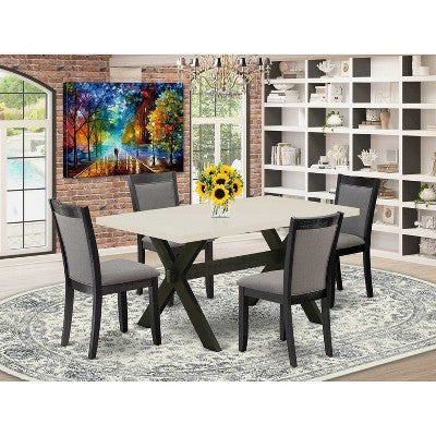 HomeStock 5-Piece Natural Oak Finish Solid Wood Top Dining table with 4 Chairs