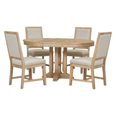 5-Piece Dining Set with Extendable Round Table and 4 Upholstered Chairs - ModernLuxe