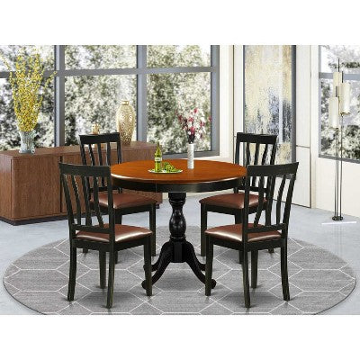 HomeStock 5-Piece Black and Cherry Finish Solid Wood Top Dining table with 4 Chairs with Slat Back