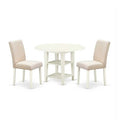 Round Dining Table Set 3pc 20/42 Inch Table w/ 2 Linen Chairs - Beige Fabric